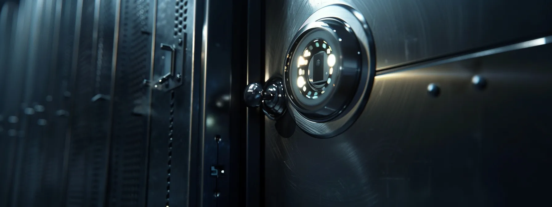 a close-up shot of a sleek, modern high-security lock being installed on the door of a business, showcasing advanced technology and reliability.