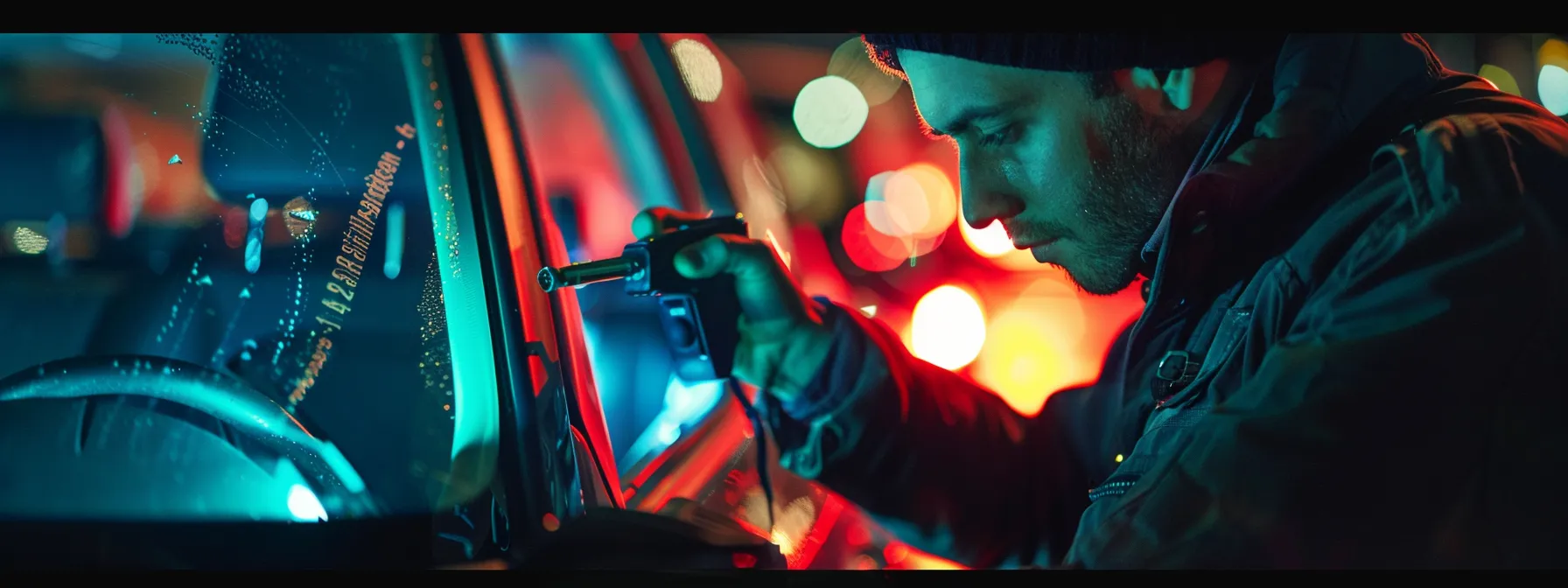 a locksmith carefully recording the vehicle identification number (vin) found on the driver's side dashboard of a car.