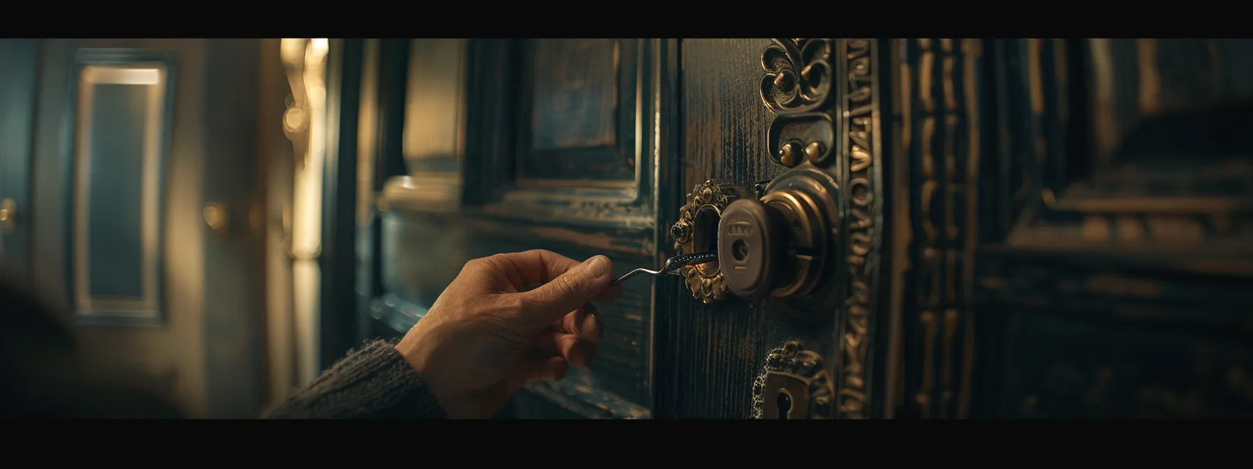 a residential locksmith carefully installing a new, secure lock on a front door.